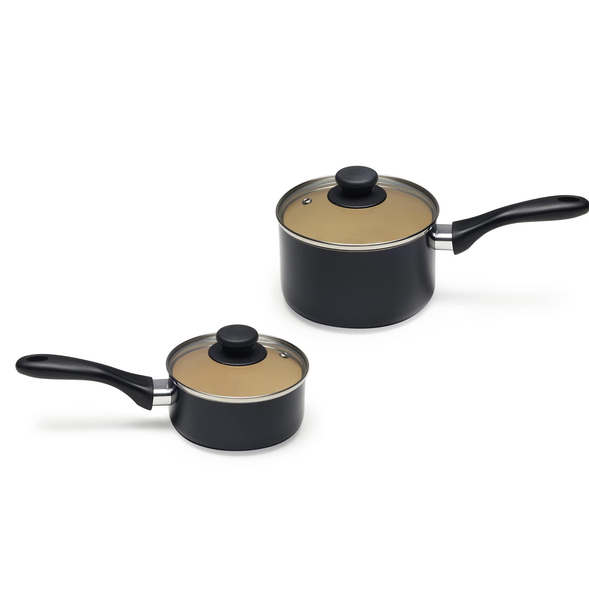 Amazon Basics 11-teiliges Kochgeschirr-Set mit Töpfen und Pfannen aus Keramik, antihaftbeschichtet, Schwarz/Creme 6