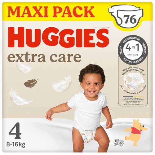 Huggies Extra Care Baby Diaper with Disney Designs Size 4 (8-14 kg), 2 Packs x 38 Nappies, 76 Nappies with Extra Soft Pads that Cares for Babys Skin