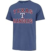 MLB Men's Union Arch Franklin Team Color Primary Logo Word Mark T-Shirt (Texas Rangers Blue, Medium)