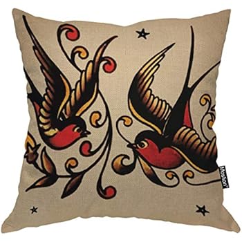 Moslion Swallow Throw Pillow Cover Animal Wing Retro Vintage with Branches Square Pillow Case Cushion Cover for Home Car Decorative 18x18 Inch Cotton Linen
