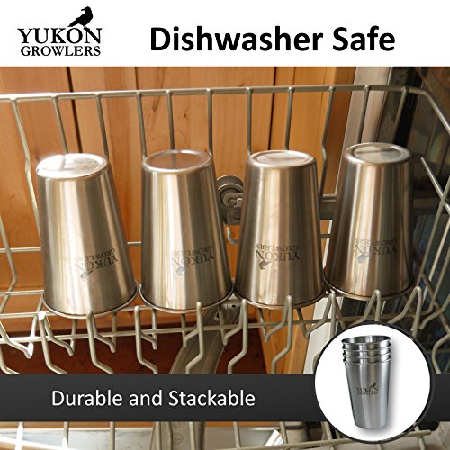 Yukon Growlers Stainless Steel Pint Glasses - Set of 4-16 oz True Pints - Food Grade 304 Stainless Tumblers for Camping, Picnics and Home Use - Durable, Stackable and Dishwasher Safe Metal Cups - Thumbnail 3