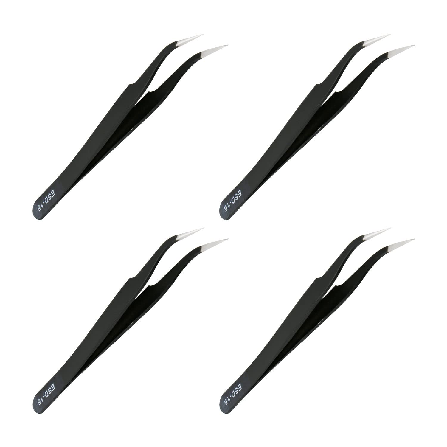 Aopin 4pcs ESD-15 Anti-Static Precision Tweezers, Anti-Static Multi-Function, Suitable for Electronic Repair, Laboratory Operation, Jewelry Making Process, Welding Package Plastic, Black,