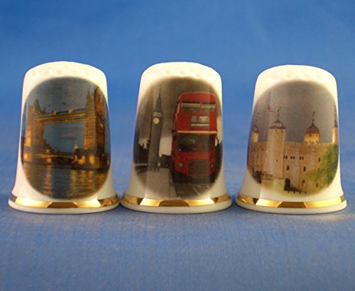 Porcelain China Collectable Thimbles - Set of Three London Assorted