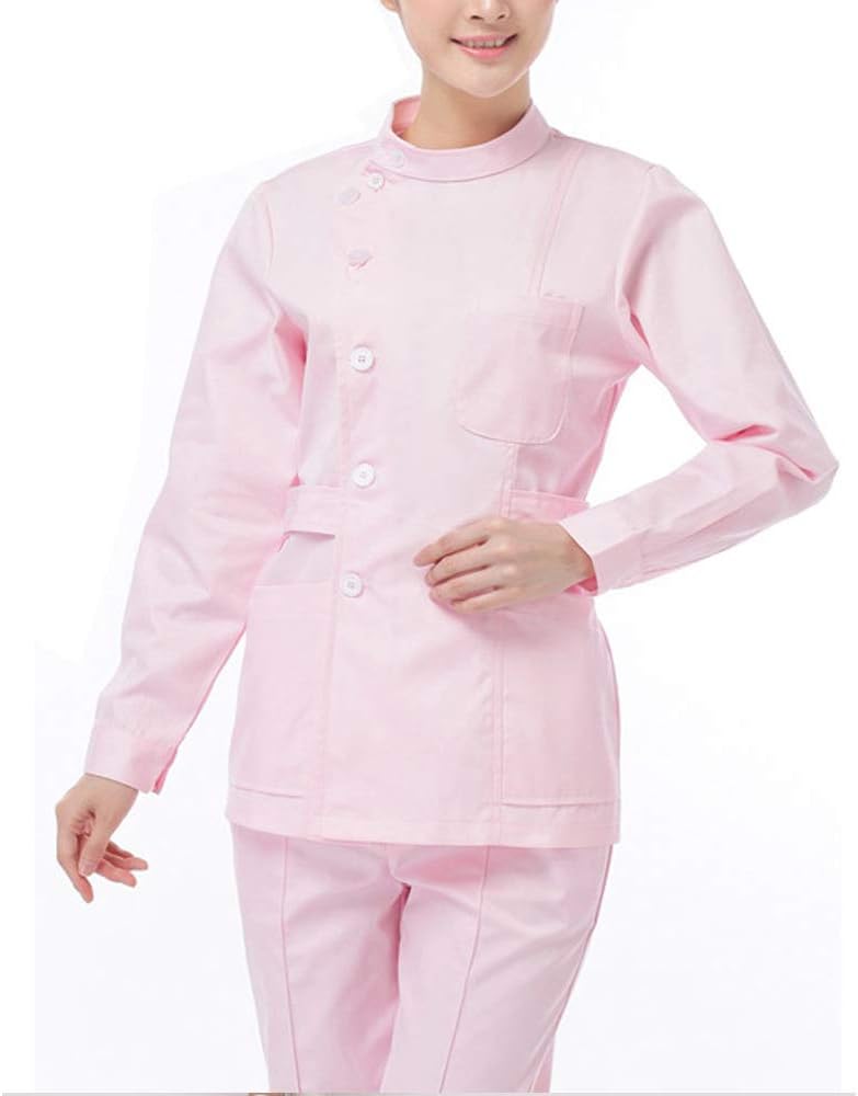 Medical Clothing Nurse Uniform Set Hospital Medical Suit Clothes Cotton Surgical Medical Clothing Long Sleeve Short Sleeve Stand Collar Top + Trousers Workwear Outfit,Long,XXL