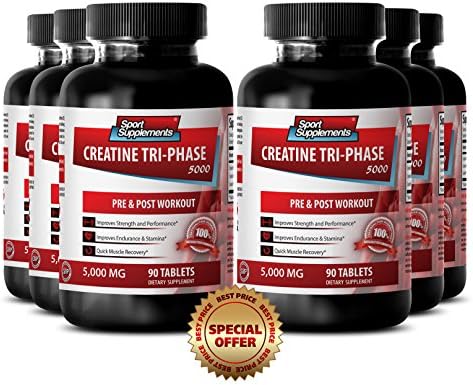 Creatine pyruvate powder - Creatine Tri Phase 5000 Mg - Creatine monohydrate (6 Bottles - 540 Tablets)