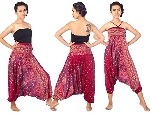 Harem Pants Unisex Baggy Genie Men Fisherman Aladdin Ninja Festival Hammer Trouser Yoga Boho Gypsy Hippie Indian Women Loose Size Burgundy A