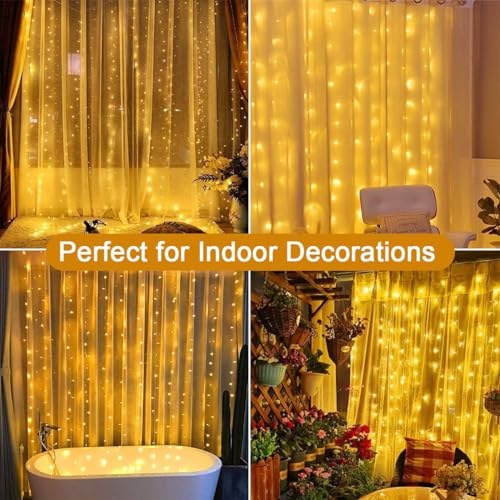 yowin 6 m x 3 m 600 LED Waterfall Lights Waterproof IP65 with Timer, 8 Modes Tent Lights with Socket for Wedding, Gazebo, Window, Wall, Garden – Warm White