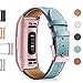 Mornex Replacement Leather Band Compatible with Fitbit Charge 5, Classic Genuine Leather Wristband for Men Women(Blue-Pink Buckle)