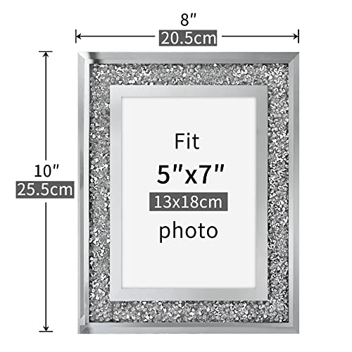 Afuly 5x7 Picture Frame Glitter Glass Diamonds Sparkle Silver Grey