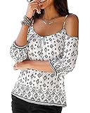 Coutgo Women Printed Strap off the Shoulder Blouse Shirt Top