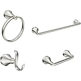 Moen Wellton Brushed Nickel 4-Piece Bathroom Accessory Collection, Includes Towel Ring, Robe Hook, Towel Bar, and Pivoting To