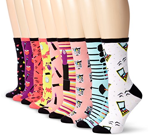 Sock Lab Women's Make-Up Is Art Crew Gift Box 9-Pack, Multi, 9-11