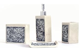 Home Luxe Luxury 4-Piece Bath Accessories Set | Premium Resin, Ceramic-Look | Soap Dispenser, Toothbrush Holder, Tumbler, Soa