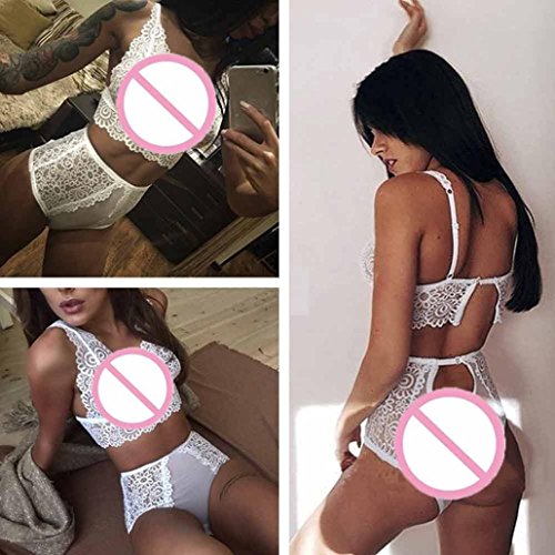 Lingerie For Womens Usstore Sexy Lace Flowers Intimates Underwear Outfits Nightclub Top Bra+Pant Set (White, 2XL) - Thumbnail 5