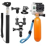 AFUNTA 3in1 Accessories Bundle Kit Ultimate Combo For GoPro Hero 4 session/4/3+/3/2/1 Digital Camera, Stick Monopod Pod with Tripod Mount Adapter + Floaty Bobber + Bicycle Bike Handleba