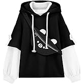EMILYLE Womens Girls Brown Bear Hoodie Long Sleeve Sweatshirts Cute Pattern Print Kawaii Patchwork Shirts