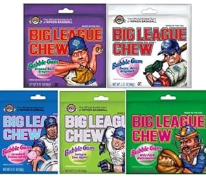 Image of Big League Chew Bubble Gum Variety Pack 5 Great Flavors with Cotton Candy, Sour Apple, Grape, Original, and Watermelon
