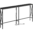 Masupu 63" Console Table with Power Outlet, Modern Narrow Long Sofa Table Behind Couch, Skinny Entry Table, Industrial Sofa Table with Metal Frame for Hallway, Living Room, Classic Black