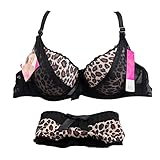 PanDaDa Womens Seamless Bra Sets Lace Leopard Underwear Push Up Panties Briefs