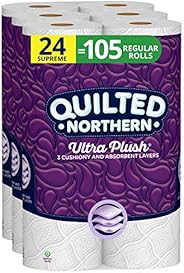 Quilted Northern Ultra Plush Toilet Paper, 24 Supreme Rolls, 24 = 105 Regular Rolls, 3 Ply Bath Tissue,8 Count