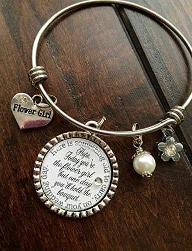 Personalized Flower Girl/Jr. Bridesmaids Bracelet, Today your the flower girl but one day you'll hold the bouquet, wedding gift bangle