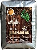 Two Volcanoes Ground Coffee - Dark Roast Espresso Blend - 2 lb bag - Guatemala Delicious Gourmet Coffee. Great for French Press. Get The Kick, Enjoy The Smoothness!