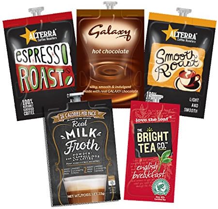 Flavia Quality Mixed Selection Box - 98 Drinks Sachets - Alterra Coffee, The Bright Tea Company - Espresso (20),Galaxy (18),English Breakfast (20),Real Milk Froth (20),Smooth Roast (20)