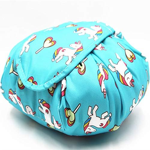 Fashion Drawstring Cosmetic Bag Travel Lazy Makeup Storage Bag Portable&Waterproof Quick Pack Large Cosmetic Bag Dual Magic Bags With Zipper&Drawstrings Brush Holder Carry On Travel (Cute Greeen)