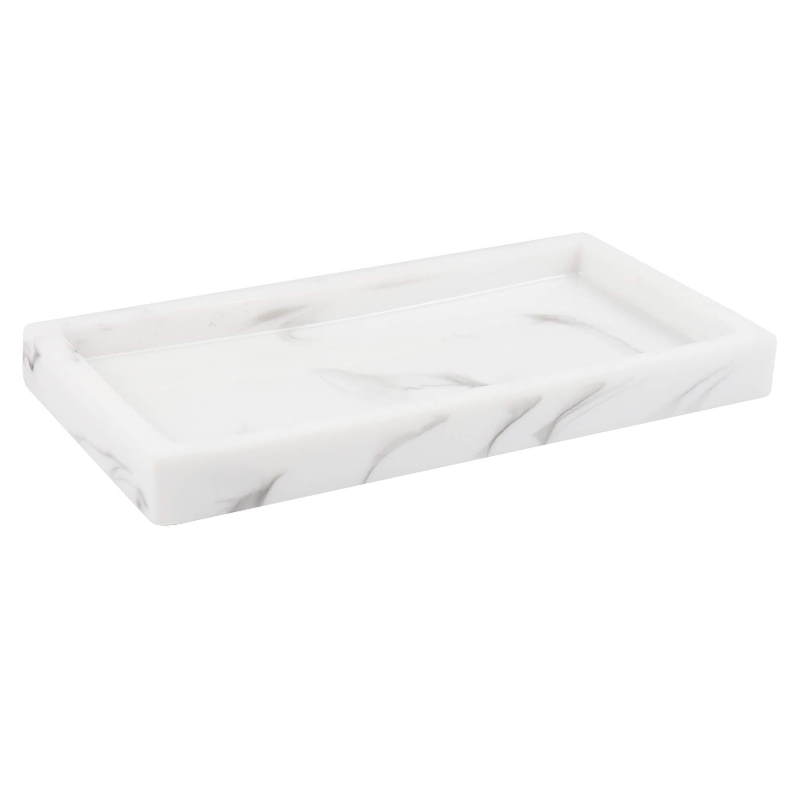 Photo 1 of PLYFUNS Vanity Tray, Mini Bathroom Kitchen Resin Vanity Tray Cosmetic Organizer Jewelry Ring Dish Holder for Towel/Plant/Jewelry - White Marble