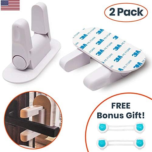 Child Proof Door Lever Lock – Babies & Kids Safety For Doors Cabinets & Handles Entry Proofing with 3M Adhesive, No Tools Key or Drilling Needed, BONUS Cabinet Straps Included! (2 Pack)