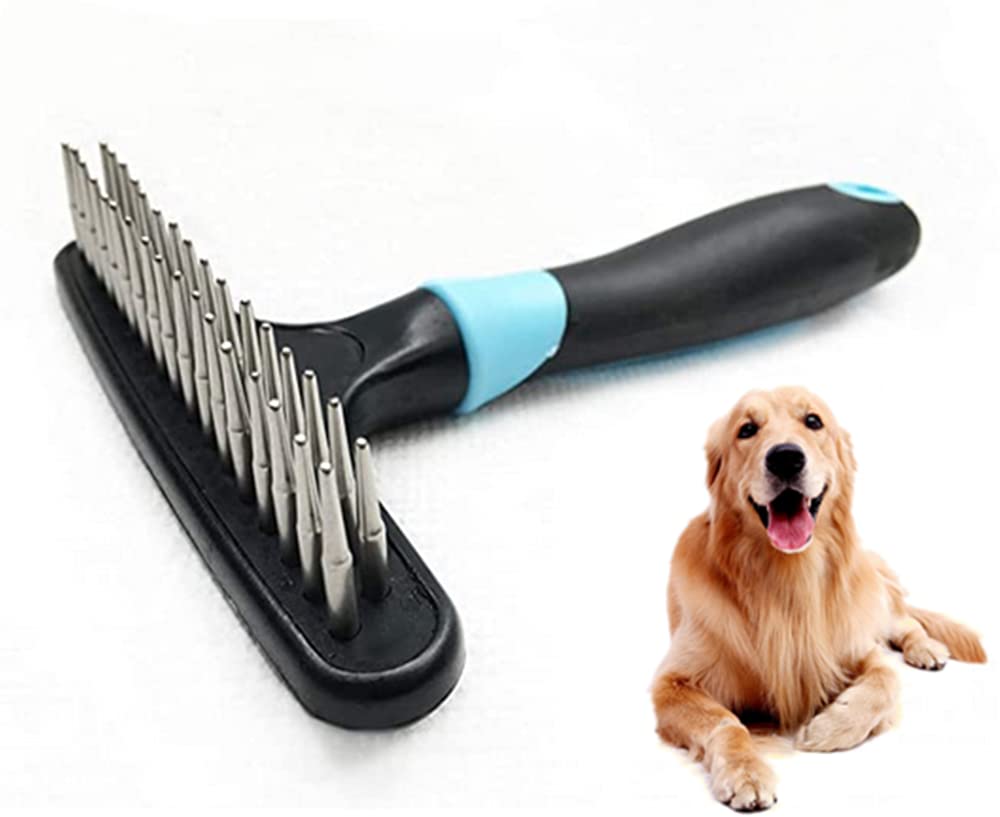 NatureMan Undercoat Rake for Dogs, Pet Grooming Brush, Designed for Breeds with Medium to Long Undercoats, Double Row rounded steel nails,Reduce Shedding by 90%, Easy Tangles Removing
