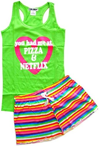 Short PJ Graphic Tank "Pizza and Netflix" Green XL