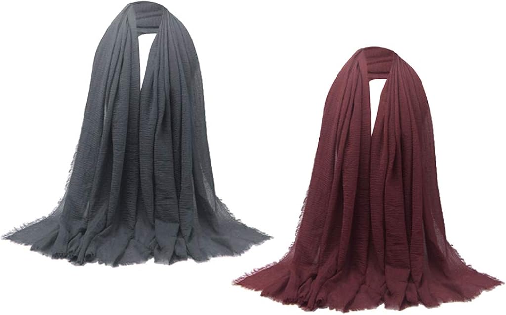 menolana 2 Pieces Long Scarf Plain Crinkle Hijab Muslim Jewish Head