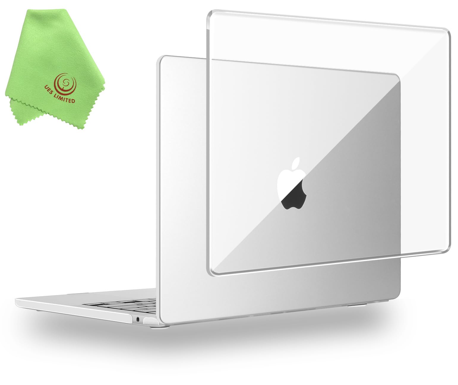 UESWILL Case Compatible with MacBook Air (15 inch, M2 M3 M4 M5, 2023 2024 2025 2026) Model A3448 A3241 A3114 A2941, Glossy See Through Crystal Clear Cover + Microfiber Cloth, Transparent