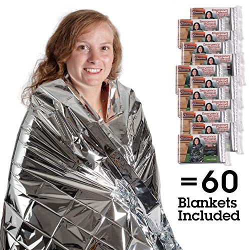 Grizzly Gear Emergency Thermal Blanket 60 Pack Set- 7 x 4 1/3 Ft- Thermal Mylar, Insulated, Heat Resistant, Weatherproof and Tearproof Survival Supplies - Thumbnail 3
