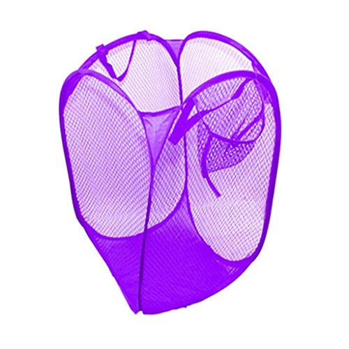 LEFV™ Laundry Basket Deluxe Pop Up Mesh Hamper Clothes Sorter Folding Storage Tote Bag Case Open Bin - Multi Use for Toys Dirty Tidy Clothes Socks Underwear Bra Lingerie Purple