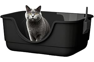 Shoyisenka Open Litter Box with Scoop, Large Cat Litter Pan with High Walls & Anti-Tracking Rim, Easy-Clean Pet Crib, Durable