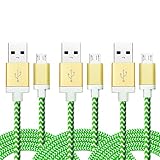 Nylon Braided 6.6ft/2m Micro USB Cable [3-Pack] By iSeeker Tangle-Free Gold-Aluminum Connectors For Samsung, HTC, Motorola, Nokia and Most Android Phone