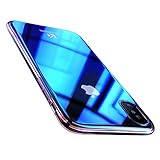 Wireless Charger iPhone X Case, FLOVEME Luxury Slim Fit Gradual Colorful Gradient Change Color Ultra Thin Lightweight Electroplating Bumper Anti-Drop Clear Hard Back Cover Holder, Transparent Blue