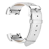 For Fitbit Charge 2 Bands, Genuine Leather Replacement Bands for Fitbit Charge 2 Silver with Metal Connectors