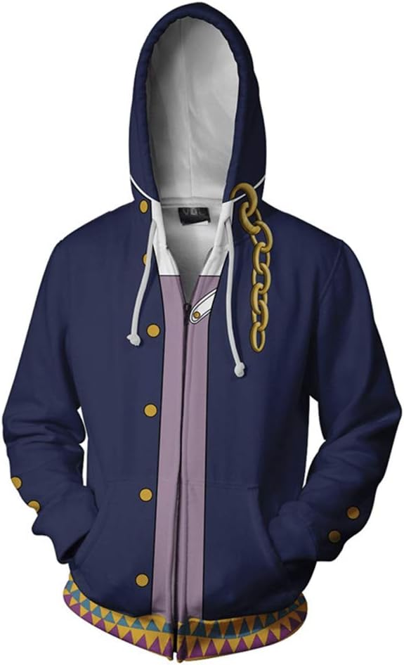 Adults JOJO Kujo Jotaro Hoodie Jacket Cosplay Uniform Costume Zipper Long Sleeves Coat