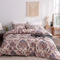 LAMEJOR Duvet Cover Sets Queen Size Pastoral Wind Printing Bedding Set Comforter Cover (1 Duvet Cover+2 Pillowcases) Beige