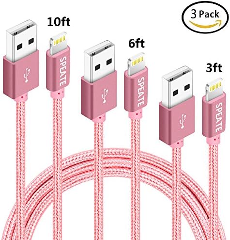 SPEATE Lightning Cable 3Pack 3FT 6FT 10FT Nylon Braided Fast Charger Cable Cord Compatible with iPhone 8/8 Plus/7/7 Plus/6/6 Plus/6s/6s Plus/5/5s/5c/SE/iPad/iPod and iOS Devices, Rose Gold