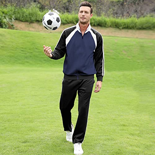 Sun Lorence Men's Athletic Running Tracksuit Set Casual Full Zip Jogging Sweat Suit NavyBlack Small