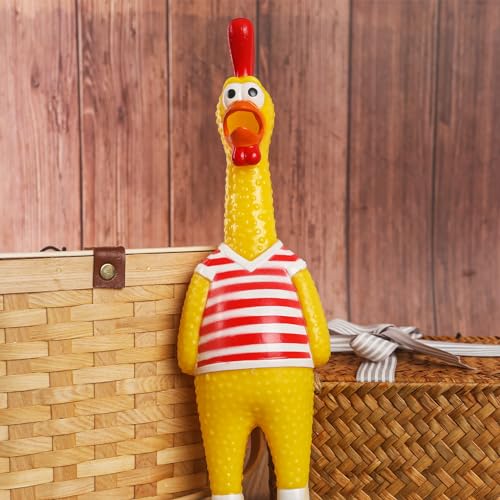 MCPINKY Rubber Chicken Dog Toy, Squeaky Chicken Screaming Chicken Red & White Stripes Prank Novelty Toy for Prank Noise Maker Dog Toy