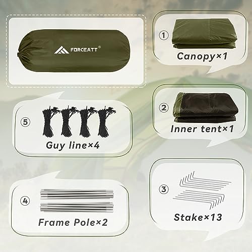 Forceatt 2-4 Person Camping Tent with 100% UV/Windproof/Waterproof, Portable Double Layer Roof Tent Ultralight for Trekking, Camping, Beach, Adventure Etc.