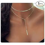 CULOVITY Bar Pendant Choker Necklace Jewelry Gold Filled Layered Coin Chain for Women 1Pcs