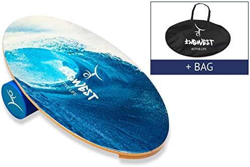 InGwest Active Life. Wooden Balance Board Trainer with Roller. 15.7x27.5 in. Balance Board Training System for snowboard, surf, ski, skateboard, dance. Workout Board for Balancing (Wave + Bag)