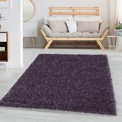 Carpetsale24 Shaggy Hochflor Teppich 100x200 cm Violett weich flauschig modern einfarbig Für Schlafzimmer oder Flur für Wohnzimmer Schlafzimmer Flur