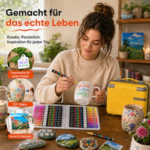 Melifluo Feutres Acrylique 360 Couleurs Pointe Pinceau Souple, Acrylic Paint Markers pour Pierre Verre Bois Toile Céramique Papier Métal Tissu, Feutres Acryliques Coloriage Adulte, Valise
